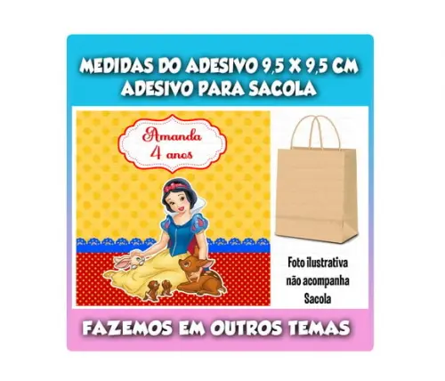 Adesivo para Sacolinha Surpresa Kraft Branca de Neve