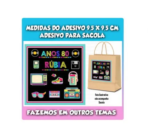 Adesivo para Sacola Sacolinha Surpresa Kraft Anos 80