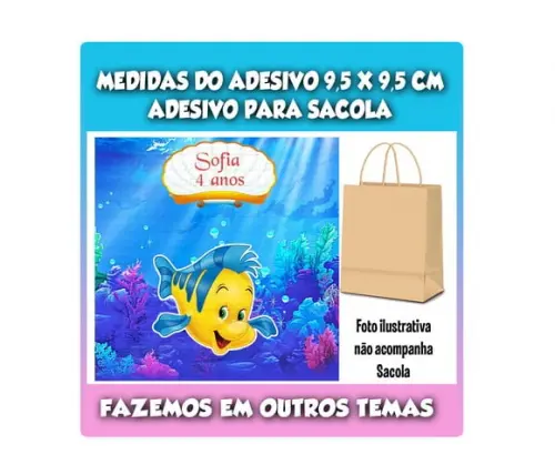 Adesivo para Sacolinha Surpresa a Pequena Sereia Linguado