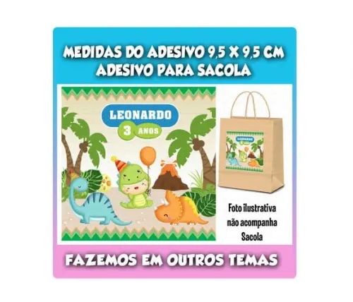 Adesivo para Sacolinha Surpresa Dino Baby Menino