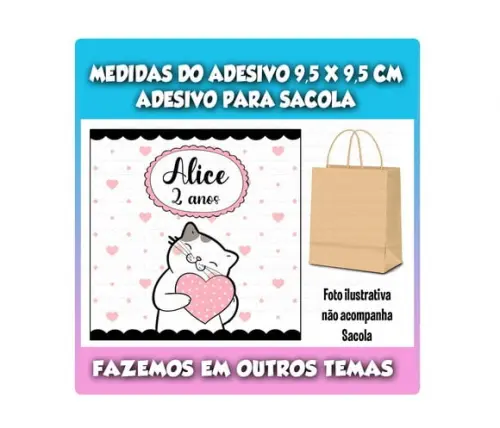 Adesivo Gatinha para Sacola Sacolinha Surpresa Kraft
