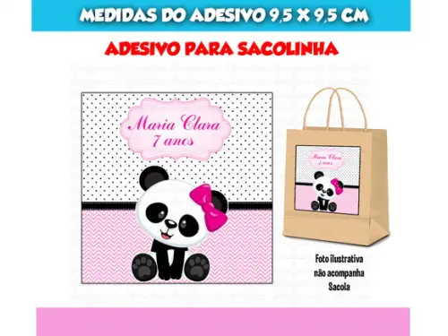 Adesivo Panda Rosa para Sacola Sacolinha Surpresa Kraft