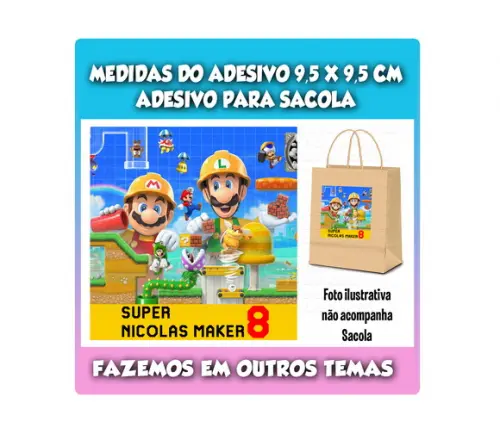 Adesivo para Sacolinha Surpresa Super Mario Maker