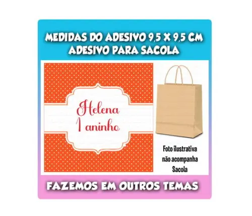 Adesivo para Sacola Sacolinha Surpresa Kraft Laranja Poá