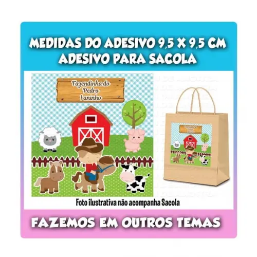 Adesivo Fazendinha para Sacola Sacolinha Surpresa Kraft