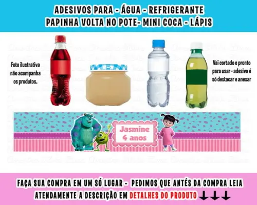 Adesivos Água, Refrigerante, Papinha, Caçulinha Monstro Sa