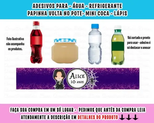 Adesivo para Água Refrigerante Papinha Wandinha Addams