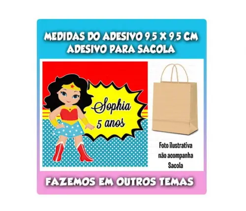 Adesivo para Sacolinha Surpresa Kraft Mulher Maravilha