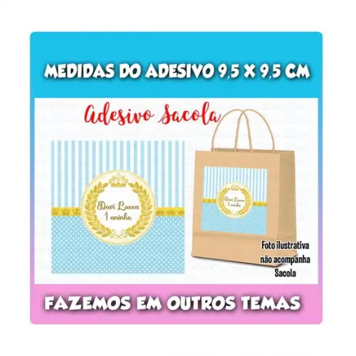 Adesivo para Sacolinha Surpresa Kraft Príncipe Rei Coroa