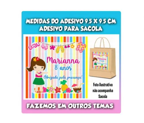 Adesivo para Sacolinha Aloha Luau Festa Havaiana Tropical