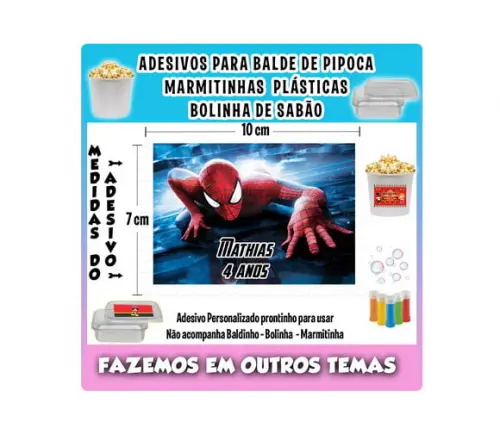 Adesivo Homem Aranha Balde Pipoca Bolinha Sabão Marmitinhas