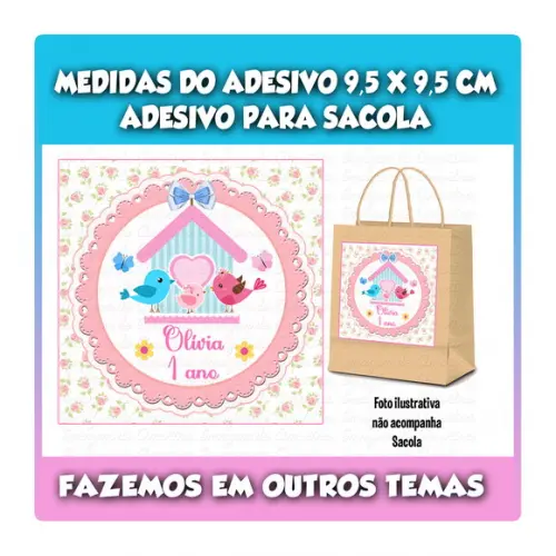 Adesivo Sacolinha Surpresa Kraf Jardim Encantado Passarinho