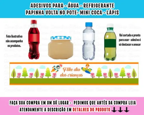 Adesivos Água, Refrigerante, Papinha, Dia das Crianças
