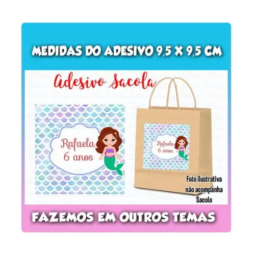 Adesivo para Sacolinha Surpresa a Pequena Sereia Ariel