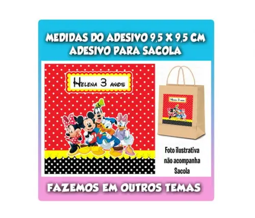 Adesivo para Sacola Sacolinha Surpresa Kraft Turma do Mickey