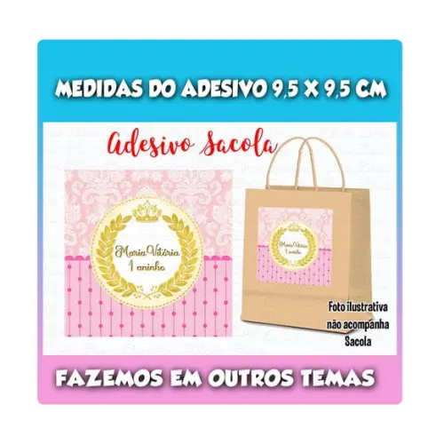 Adesivo Sacolinha Surpresa Kraft Princesa Coroa Realeza Rosa