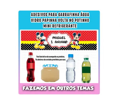 Adesivos para Água Refrigerante Papinha Mickey