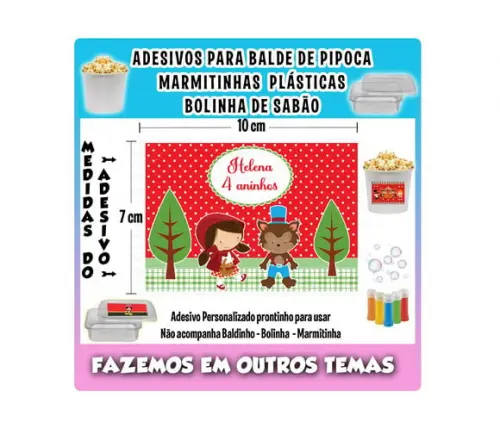 Adesivo Chapeuzinho Vermelho Balde Pipoca Marmitinhas