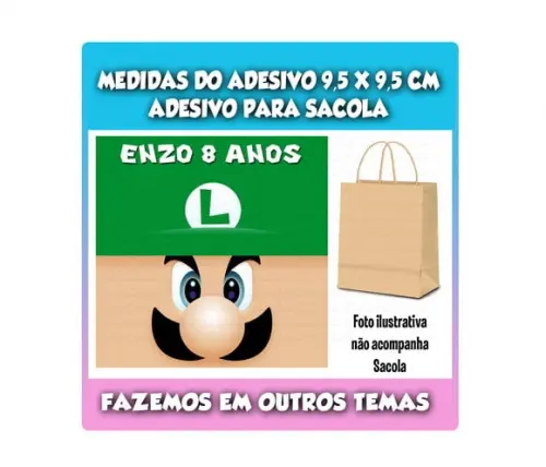 Adesivo para Sacolinha Surpresa Kraft Super Mario Luidi