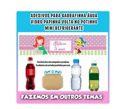 Adesivos a Pequena Sereia Ariel Água, Refrigerante, Papinha