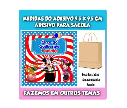 Adesivo para Sacola Sacolinha Surpresa Kraft Mickey Circo