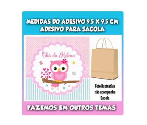Adesivo Sacolinha Surpresa Kraft Chá de Bebê Corujinhas