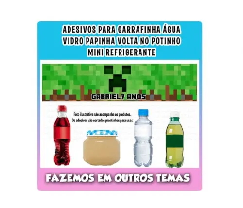 Adesivos para Água Refrigerante Papinha Minecraft