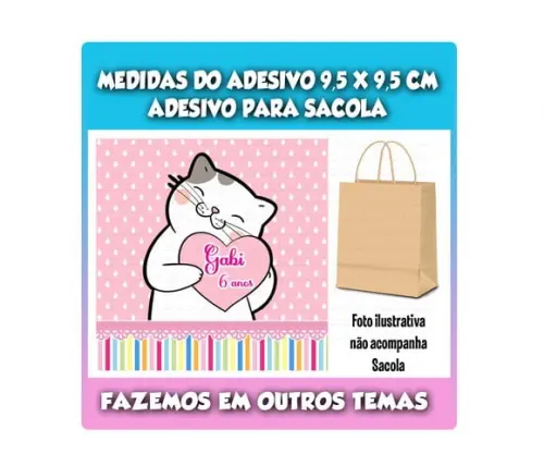 Adesivo Gatinha para Sacola Sacolinha Surpresa Kraft