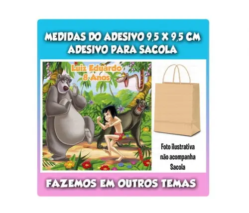 Adesivo para Sacolinha Surpresa Kraft Mogli o Menino Lobo