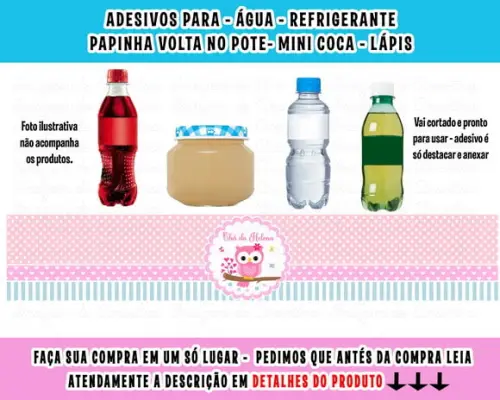 Adesivos Água, Refrigerante, Papinha, Corujas Corujinha Bebê