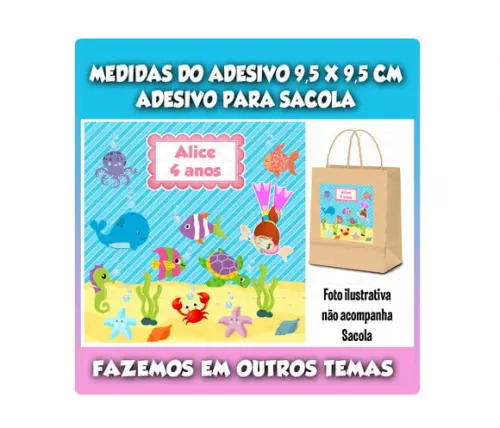 Adesivo para Sacolinha Surpresa Fundo do Mar Menina