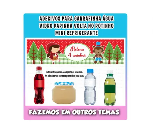 Adesivos para Água Refrigerante Papinha Chapeuzinho Vermelho