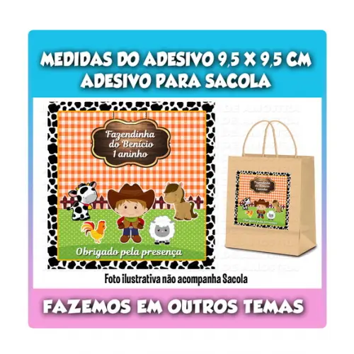 Adesivo Fazendinha para Sacola Sacolinha Surpresa Kraft