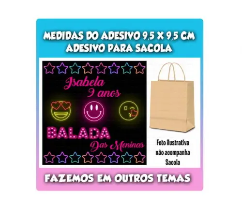 Adesivo para Sacolinha Surpresa Festa Neon