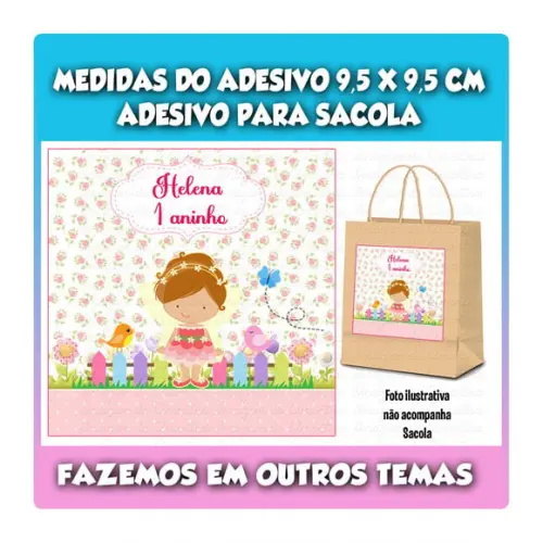 Adesivo Sacola Sacolinha Surpresa Kraf Jardim Encantado Fada