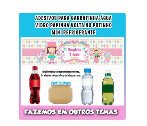 Adesivos Circo Rosa para Água, Refrigerante, Papinha