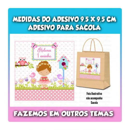 Adesivo Sacola Sacolinha Surpresa Kraf Jardim Encantado Fada