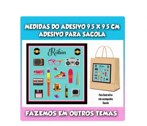 Adesivo para Sacola Sacolinha Surpresa Kraft Anos 80
