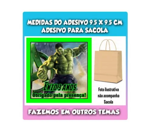 Adesivo para Sacola Sacolinha Surpresa Kraft Hulk