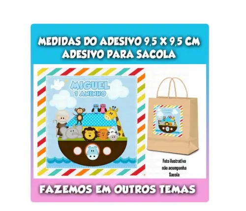 Adesivo Sacola Sacolinha Surpresa Kraft Arca de Noé