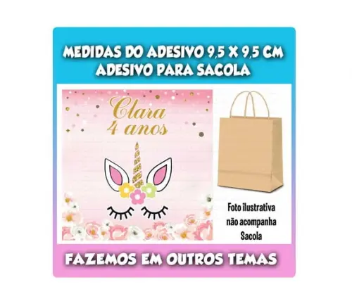 Adesivo para Sacolinha Surpresa Unicórnio Dourado