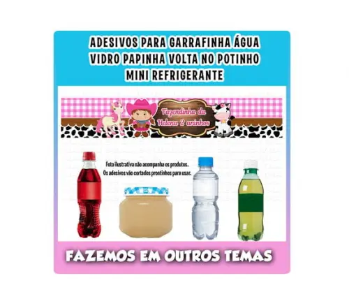 Adesivos para Água Refrigerante Papinha Fazendinha Rosa