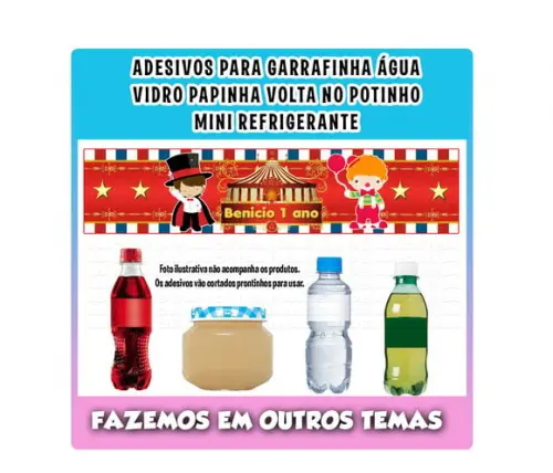 Rótulos Adesivos para Água Refrigerante Papinha Circo