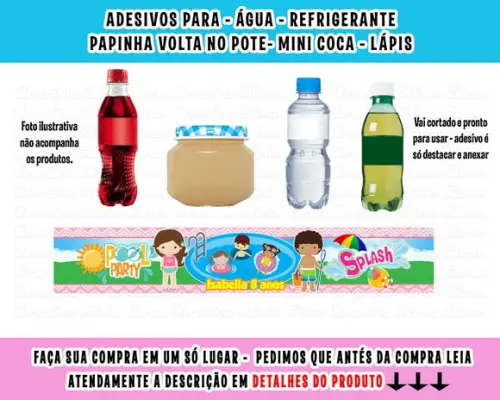 Adesivos Água, Refrigerante, Papinha, Caçulinha Pool Party