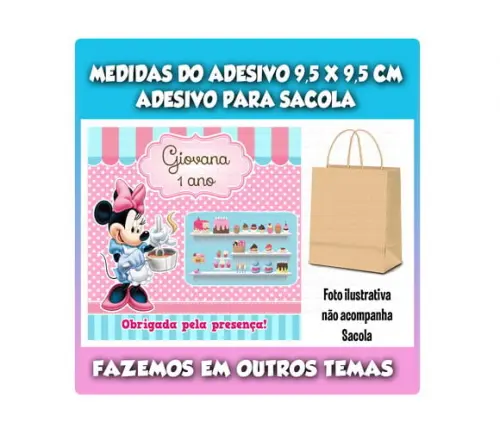 Adesivo Minnie Confeiteira para Sacola Sacolinha Surpresa