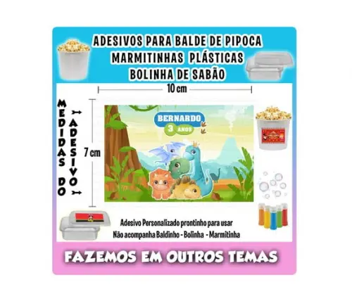 Adesivo Dinossauro Baby Balde Pipoca Bolinha Marmitinhas
