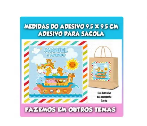 Adesivo Sacola Sacolinha Surpresa Kraft Arca de Noé