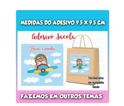 Adesivo para Sacolinha Surpresa Urso Aviador