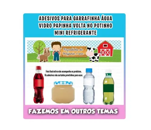 Adesivos Água, Refrigerante, Papinha, Caçulinha Fazendinha