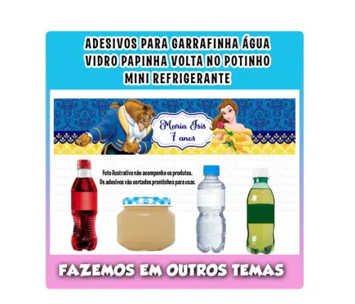 Adesivos para Água Refrigerante Papinha a Bela e a Fera